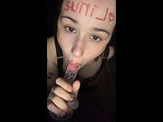 Virgin gives a clumsy and chokes on a big