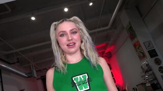 Britt Blair wears a cheerleader uniform for this shoot