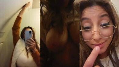 Bored milf on a flight goes to the bathroom to masturbate and leaves a mess