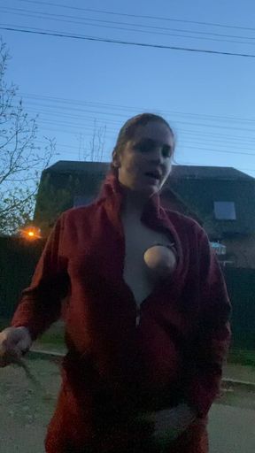 Outdoor BDSM Masturbation with Tits Bondage and Cane