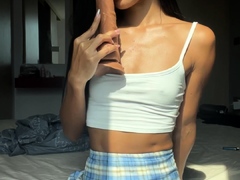 Horny amateur masked Asian teen toying on webcam show