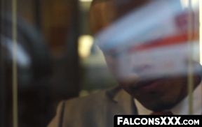 FalconsXXX.com - Two horny guys blowing each others dicks through a glory hole in a h