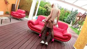 giselle monet gives outdoor blowjob and footjob in fishnets
