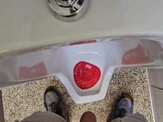 Uncut Pissing in a Public Urinal at a Gas Station