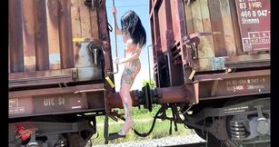 Naked in Public on a Old Train