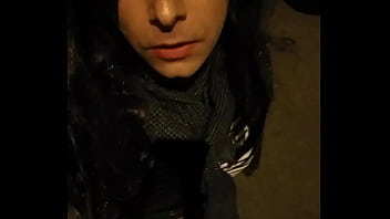 Young french crossdresser walk out by night and caress himself 1/2