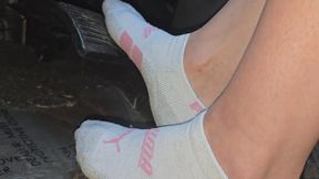 Chrissy socks in car