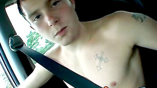 Skinny straight thug jerks off in the car and at his home