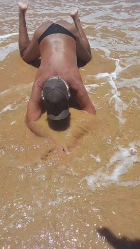 Ladysilva on the beach showing off her hot ass in panties