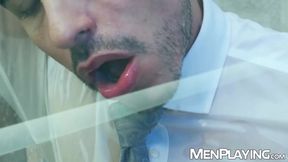 Suited Alan Vicenzo is soaked and anal pounded by John Brachalli