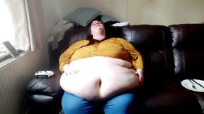 SSBBW STRUGGLES TO MOVE STUFFED BELLY