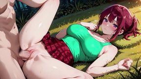 curvy redhead grass clearing outdoor multiple dripping creampies