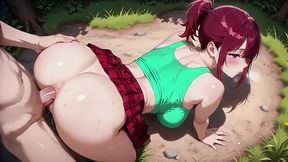 curvy redhead grass clearing outdoor multiple dripping creampies