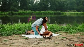 Male and Female Bffs Find Comfort in Each Other's Bodies by the River
