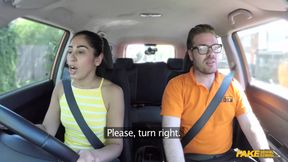 Kinky brunette pleases her driving instructor for license