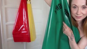 SALE: PVC Slut Shows Off Her PVC Aprons Spreads Her Pussy and Squirts on Them