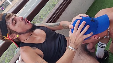 DELICIOUS BAREBACK FUCKING ON THE BALCONY IN FULL VIEW OF ALL THE NEIGHBORS!!!