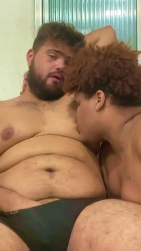Naughty Kiss Between the Chubby White Man and the Black Guy