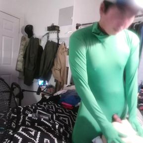 Boy with Unique Body in full Spandex Cums