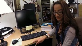 Brunette coed with glasses banged good by pawn keeper