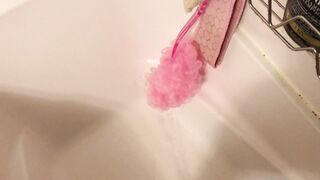 Peeing all over my wifeys douche products