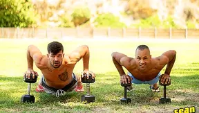 Inked Hunk Cums Hard Over Chriss Juicy Black Booty – Steamy Gay Clip