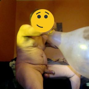 Balloonbanger 45) Clear Latex Balloon Blow Jack Cum and POP!