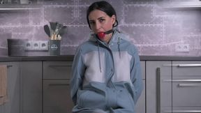 Amira in Ilse Jacobsen bondage with satin and PVC outfit