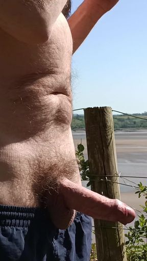 Public Masturbation, Big Uncut Cock Cumming by the River in the Sunshine - Rockard Daddy