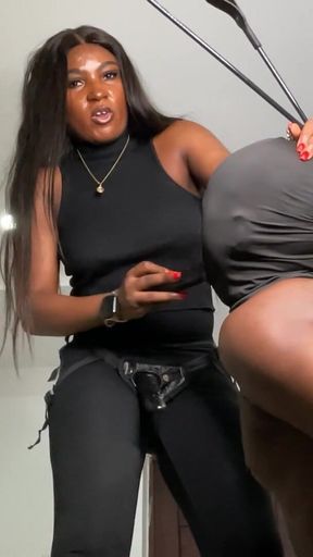 BDSM Femdom Strapon Dick Sucking by African Mistress