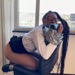 Pink Foxx Duct Taped to Office Chair