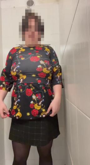 chubby fem boi crossdresser playing with dildo in shower