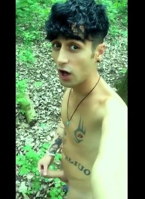 Twink Is Walking Naked in the Forest and Jerking