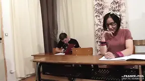 French College Cutie Gets Her Narrow Asshole Pounded On The Desk By Classmate