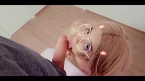 Young blonde fills her mouth with a giant cock