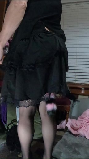 Hot trans slut Daphne shows off her foxtail buttplug