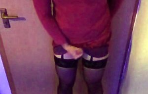 Sissy crossdresser jerking off at home