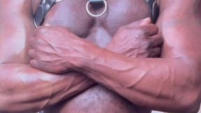 sexy leather harness hot flex show and bate cum