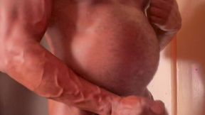 sexy leather harness hot flex show and bate cum