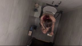 Emma has an upset stomach in the toilet, top view, combing her hair, running out of toilet paper - part 37