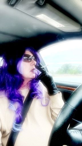 PURPLE HAIR MRS. ROMAN DRIVING AND SMOKING HER VS120s