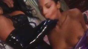 PussyCatsLatex com - BDSM brunette Cherokee pleasures ebony babe's pussy&#x270C; with dildo