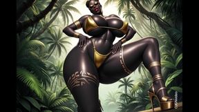 African woman sexy pose in jungle with music (Ai animation)