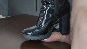 Queen Lytta Blond - SEXY Vinyl Boots CBT 3 - POV - AMATEUR - CBT - HIGH HEELS - BOOTS - COCK TRAMPLE - FOOT DOMINATION - FOOT HUMILIATION - BALLBUSTING - CUMSHOT - COCK SQUEEZE - COCK STOMP -