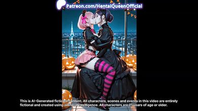 Halloween lesbian couple strap on sex gushing choked oiled big tits big ass outdoor latex
