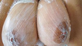 ”Large tits soapy shower for a hard dicking”