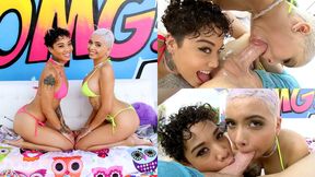 SWALLOWED Aaliyah Hadid and Honey Gold gagging on big cock