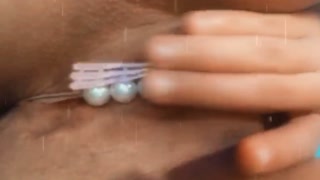 Sucking my tits and showing my vagina with pearls