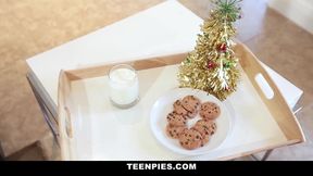 Slutty brunette Rachel Rose lets Santa give her his milky present