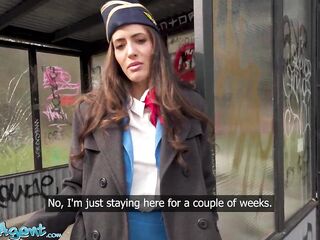 Public Agent - Large titties brunette hair air hostess Coco Bae POV oral pleasure sexy sex outdoors fast hard screw